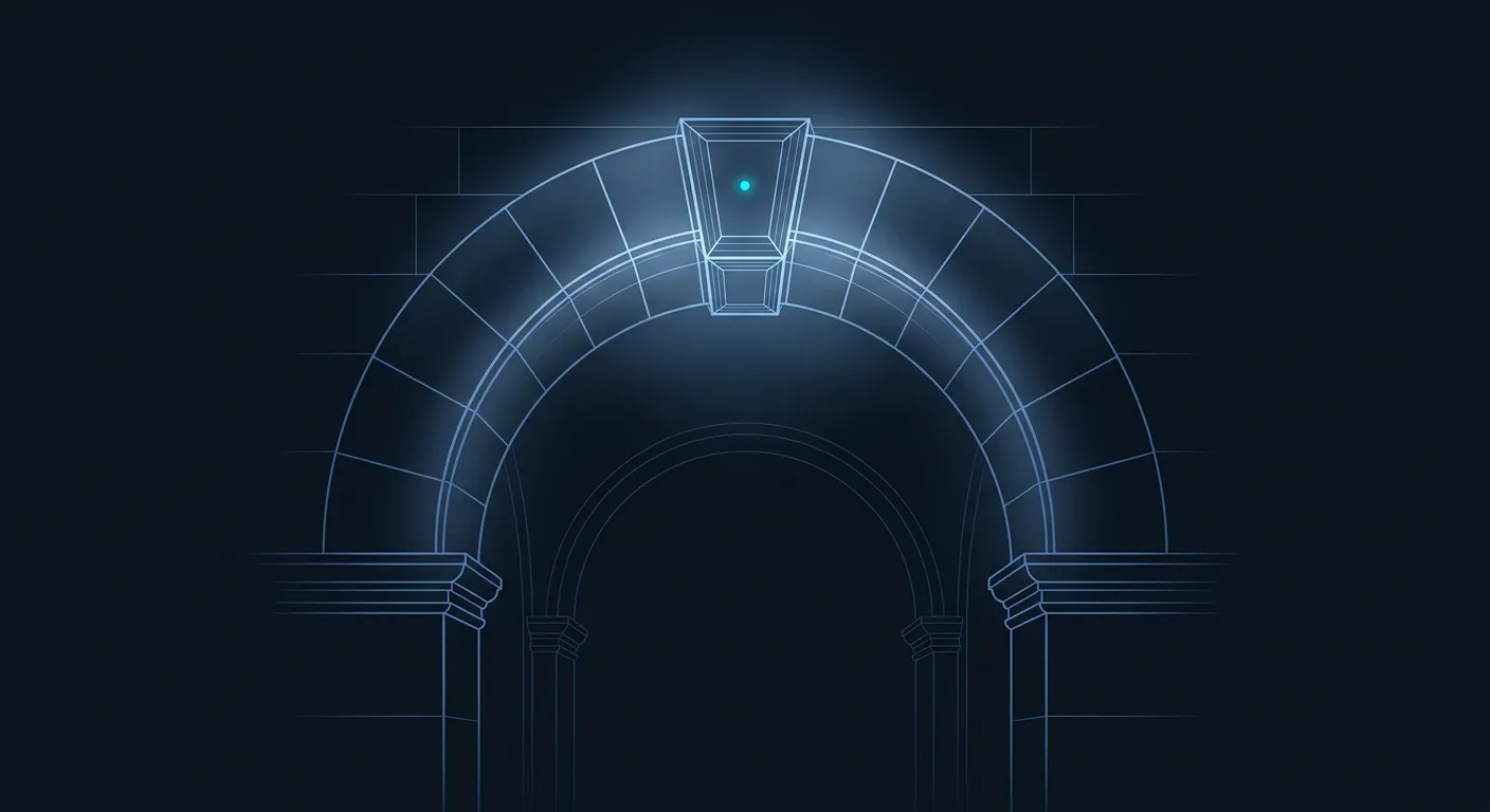 Abstract navy image of an arch with a lit keystone